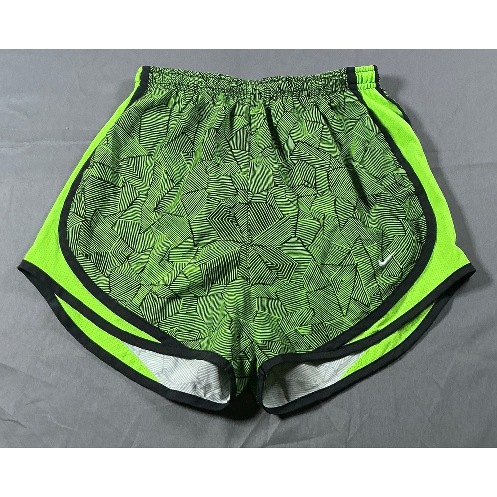Nike Womens‎ Dri-FIT Tempo Running Shorts Neon Green Black Geometric XS